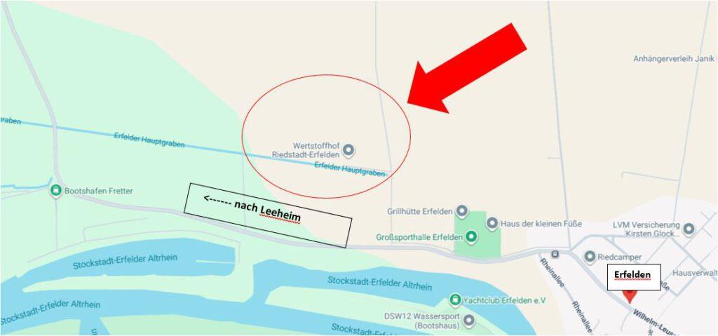 Landkarte zum Wertstoffhof der AWS in Erfelden
