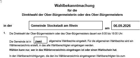 Wahlbekanntmachung zur Bürgermeisterwahl
