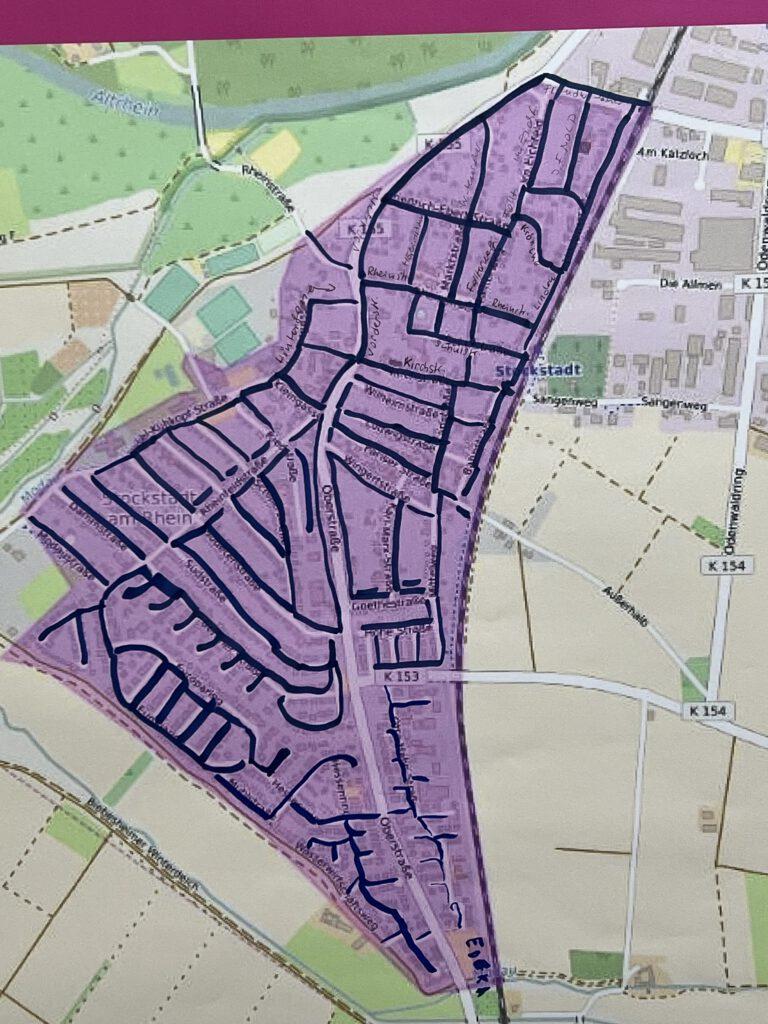 Übersichtskarte Stockstadt mit Markierung des Glasfaserausbaustand