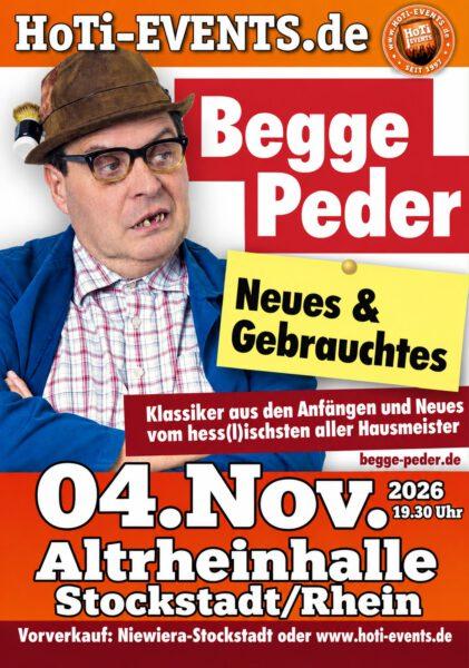Hinweisplakat Begge Peder in der Altrheinhalle Stockstadt