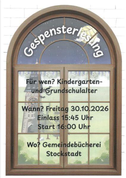 Hinweisplakat zur Gespenster-Lesung in der Gemeindebücherei