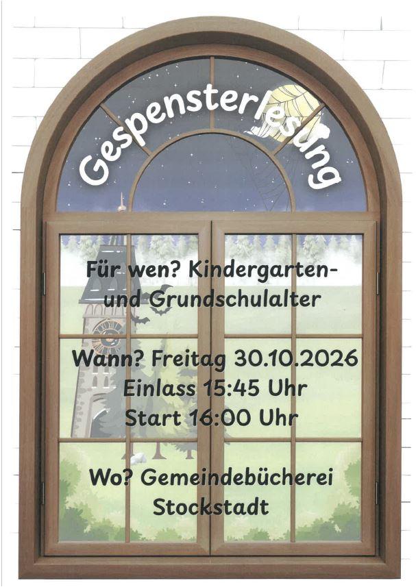 Hinweisplakat zur Gespenster-Lesung in der Gemeindebücherei